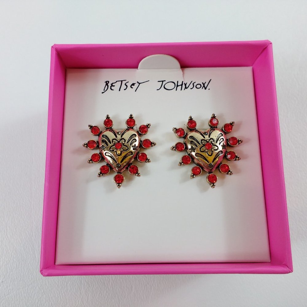Betsey Johnson Red Crystal Heart Earrings